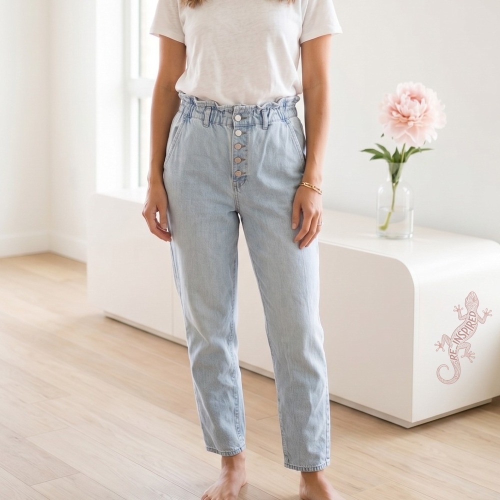 LOFT Paperbag Waist Jeans Women Blue Light Wash High Rise Button Fly Denim Pants